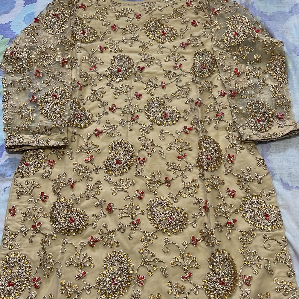 Elegant Gold Embroidered Long Sleeve Dress